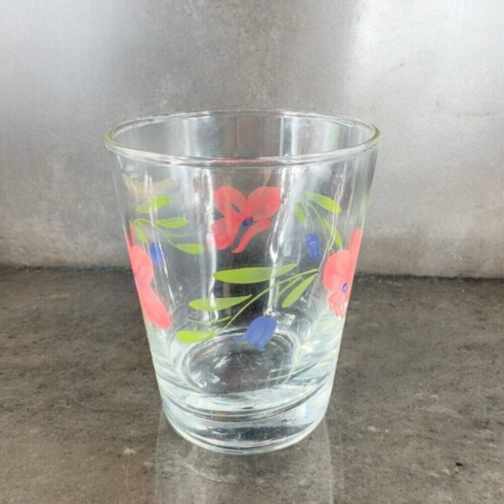 Vintage Libbey Double Old Fashion Lowball Barware Glass Pink Flowers Single Vtg
